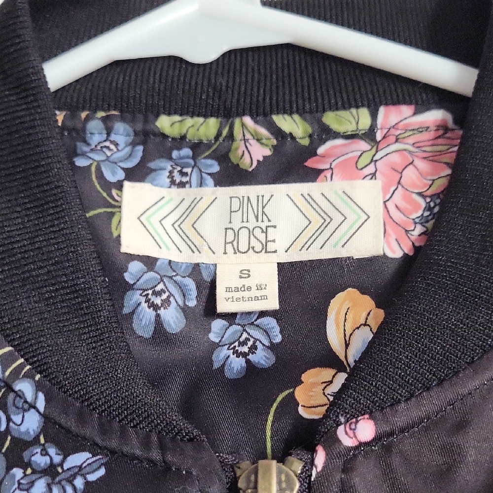 Pink Rose Black Floral Bomber Jacket - Picture 3 of 5